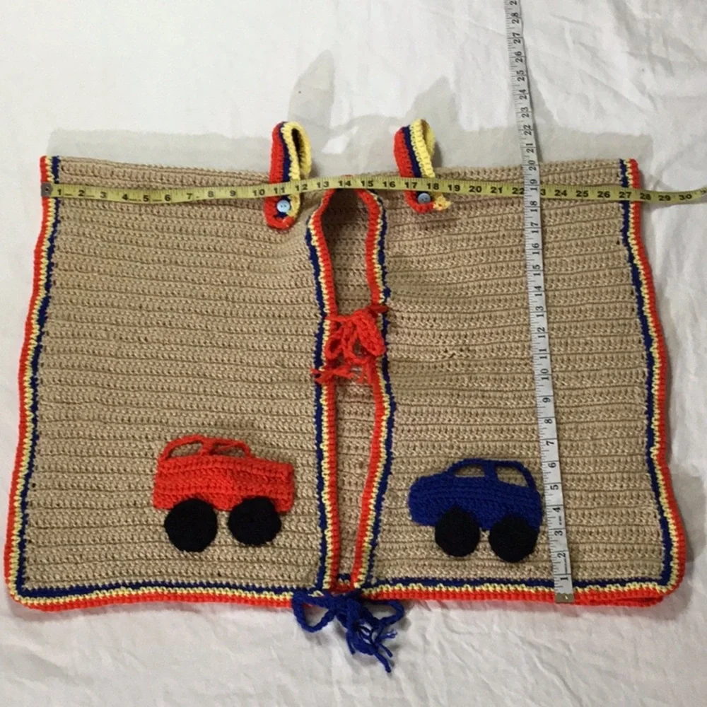 Handmade Kids Crochet Car Vest - Red and Blue